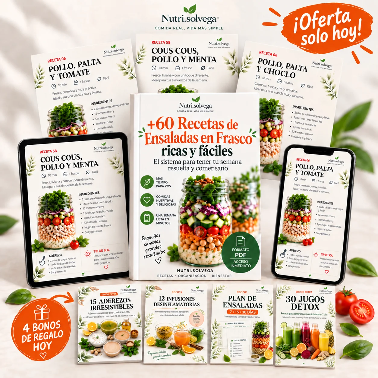 Ebook Ensaladas en Frasco — +60 recetas + 3 bonos
